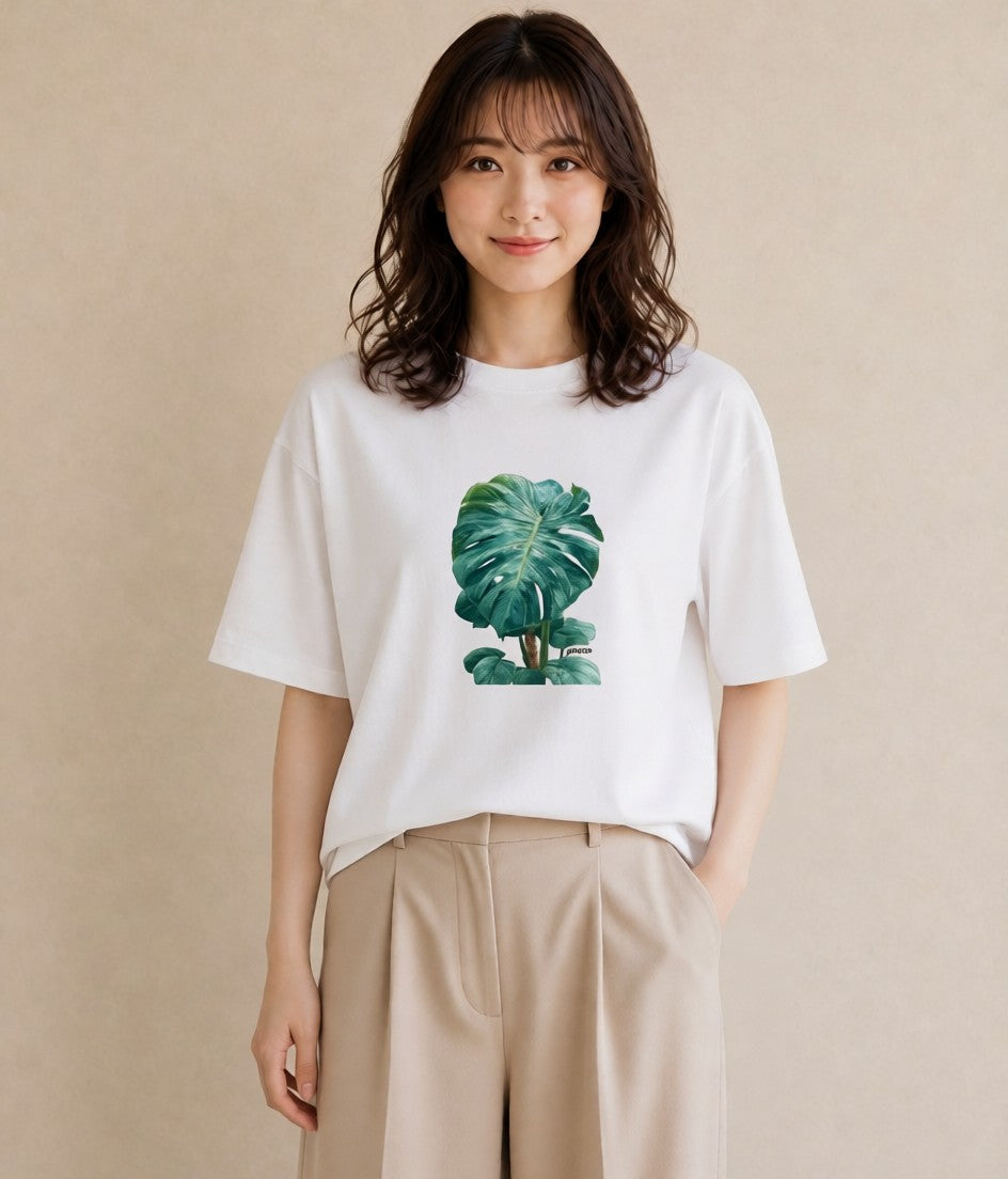 グラフィックTシャツ レディース モンステラ 植物 ボタニカル イラスト モード 送別ギフト 通勤 白T YMAZO