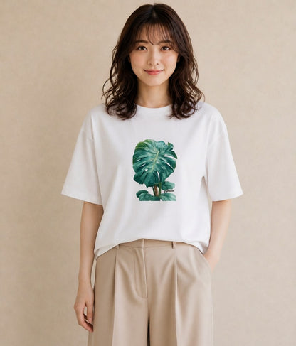 グラフィックTシャツ レディース モンステラ 植物 ボタニカル イラスト モード 送別ギフト 通勤 白T YMAZO