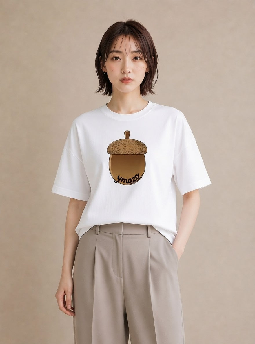 グラフィックTシャツ レディース どんぐり 植物 ボタニカル イラスト きれいめ 敬老の日 ホワイトデー 白T YMAZO