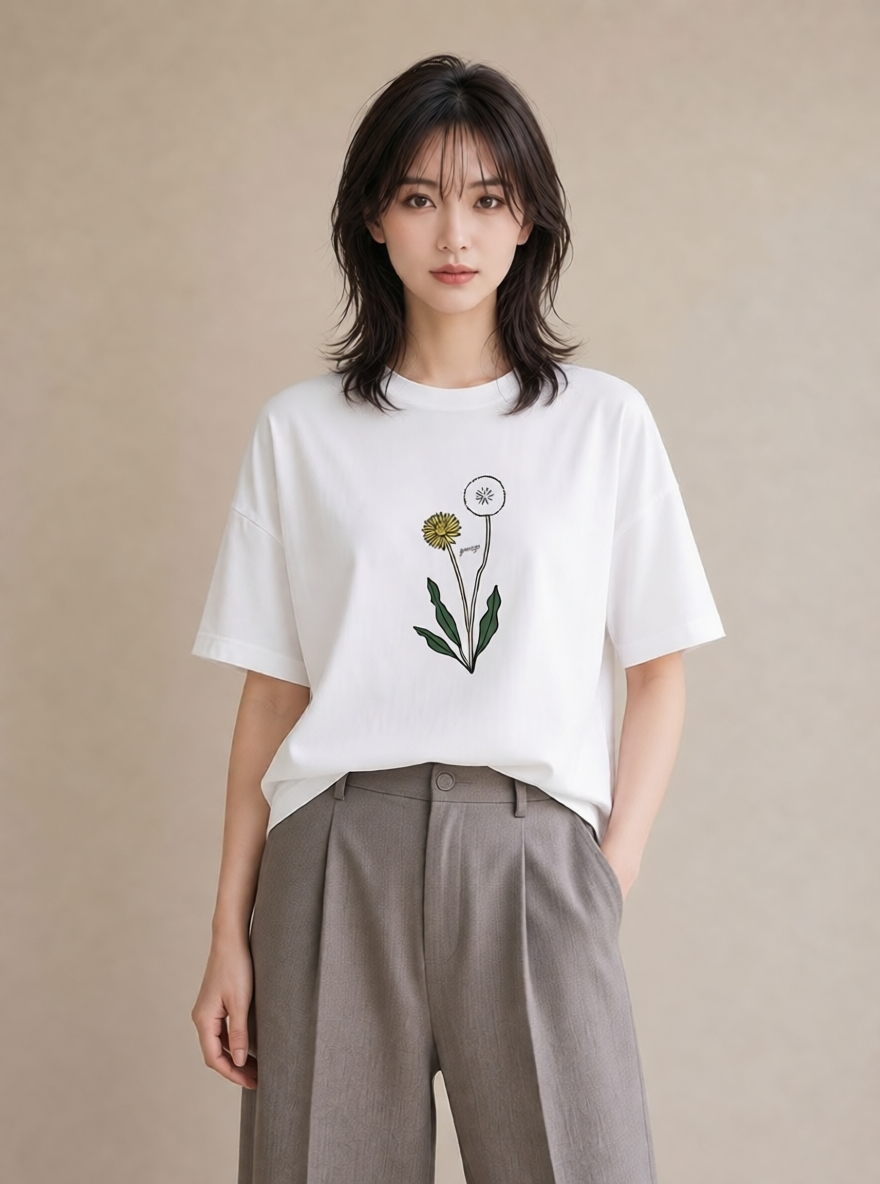 Tシャツ レディース たんぽぽ 花 花柄 イラスト ポップ デート 帰省 白T
