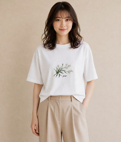 グラフィックTシャツ レディース 金木犀 花 花柄 イラスト 上品 20代 カジュアルコーデ 白T YMAZO