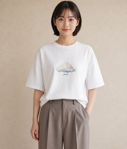 グラフィックTシャツ レディース 窓辺の雨 雨の日 窓 ナチュラル アンティーク イラスト 水彩風 デート 帰省 白T YMAZO