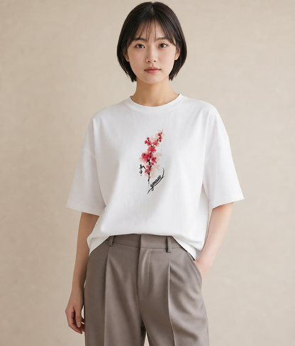 デザインTシャツ レディース 梅 花 花柄 イラスト ナチュラル ビーチ デイリーウェア 白T YMAZO