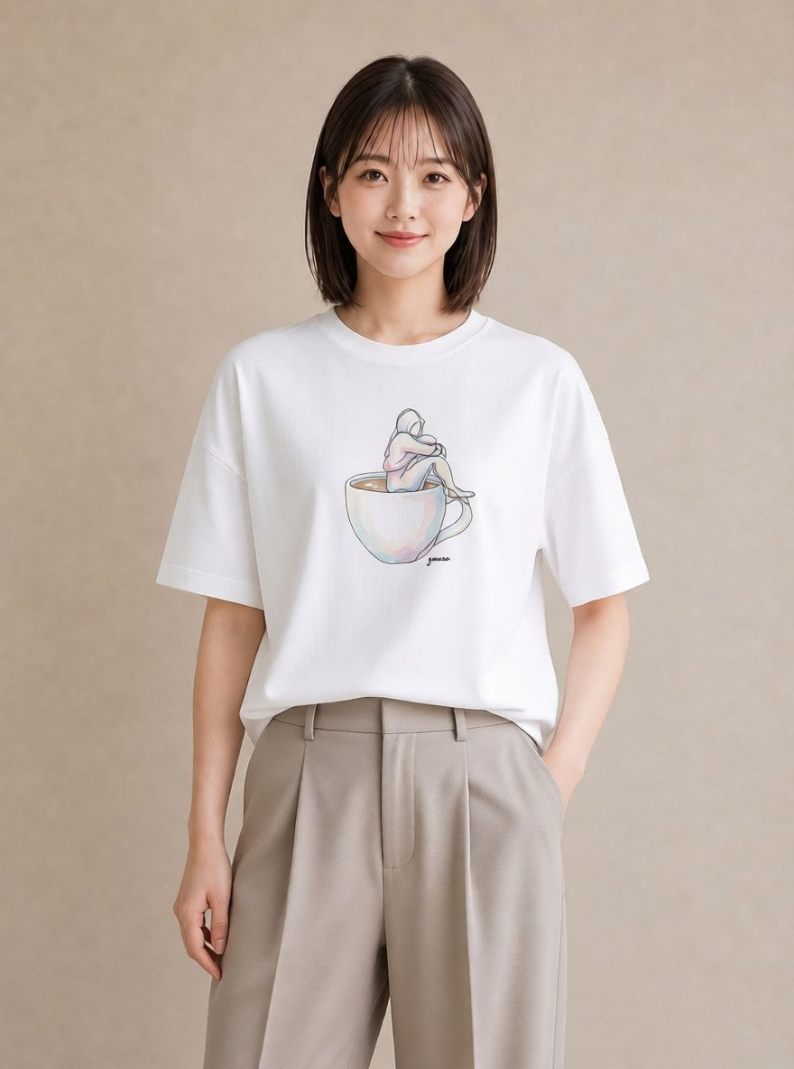 半袖Tシャツ レディース コーヒー カフェ 珈琲 イラスト シック 母の日 ビーチ 白T YMAZO