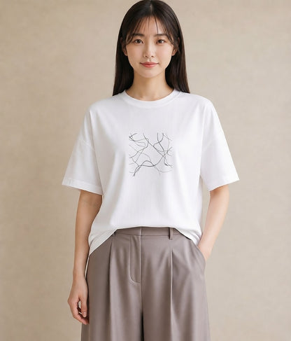 プリントTシャツ レディース 幾何学 ミニマル ジオメトリック イラスト ヴィンテージ風 ギフト 母の日 白T YMAZO