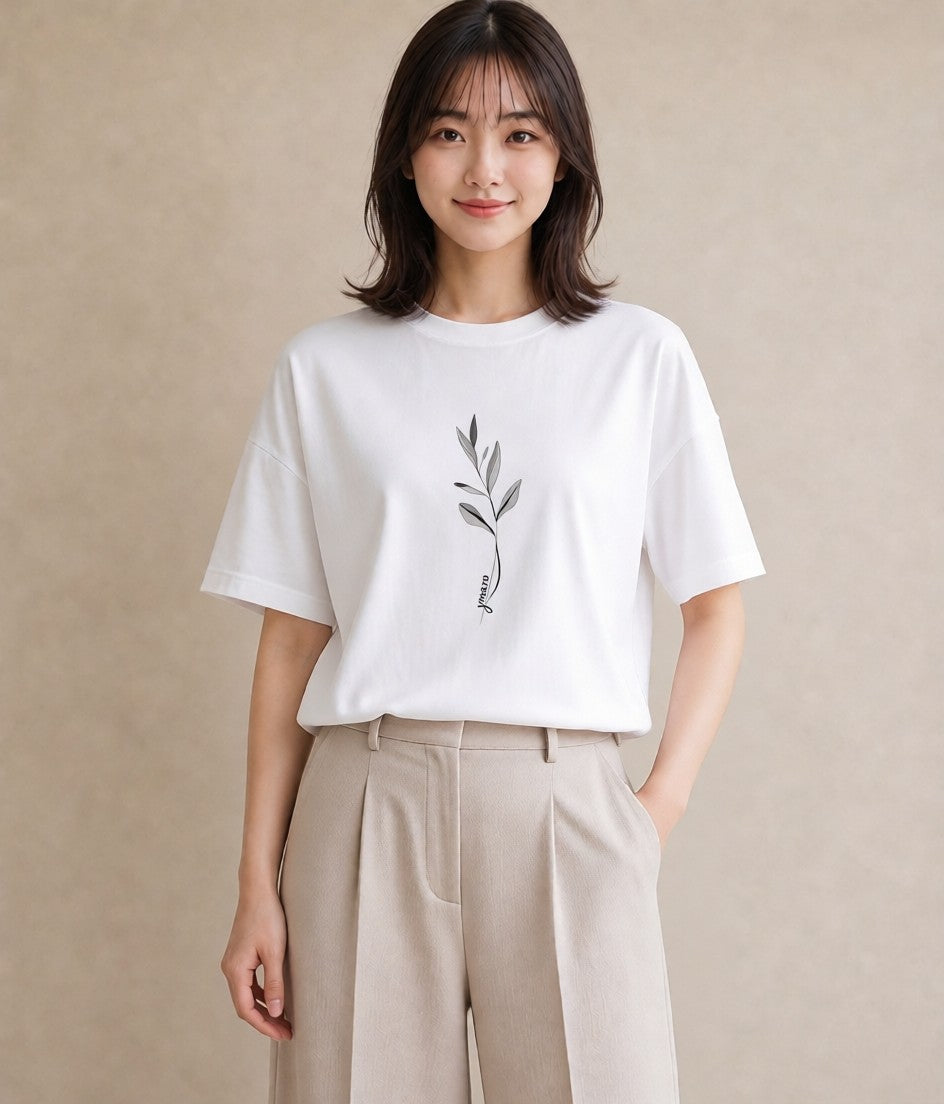 デザインTシャツ レディース 観葉植物 ボタニカル 植物 イラスト アート風 女性 旅行用 白T YMAZO