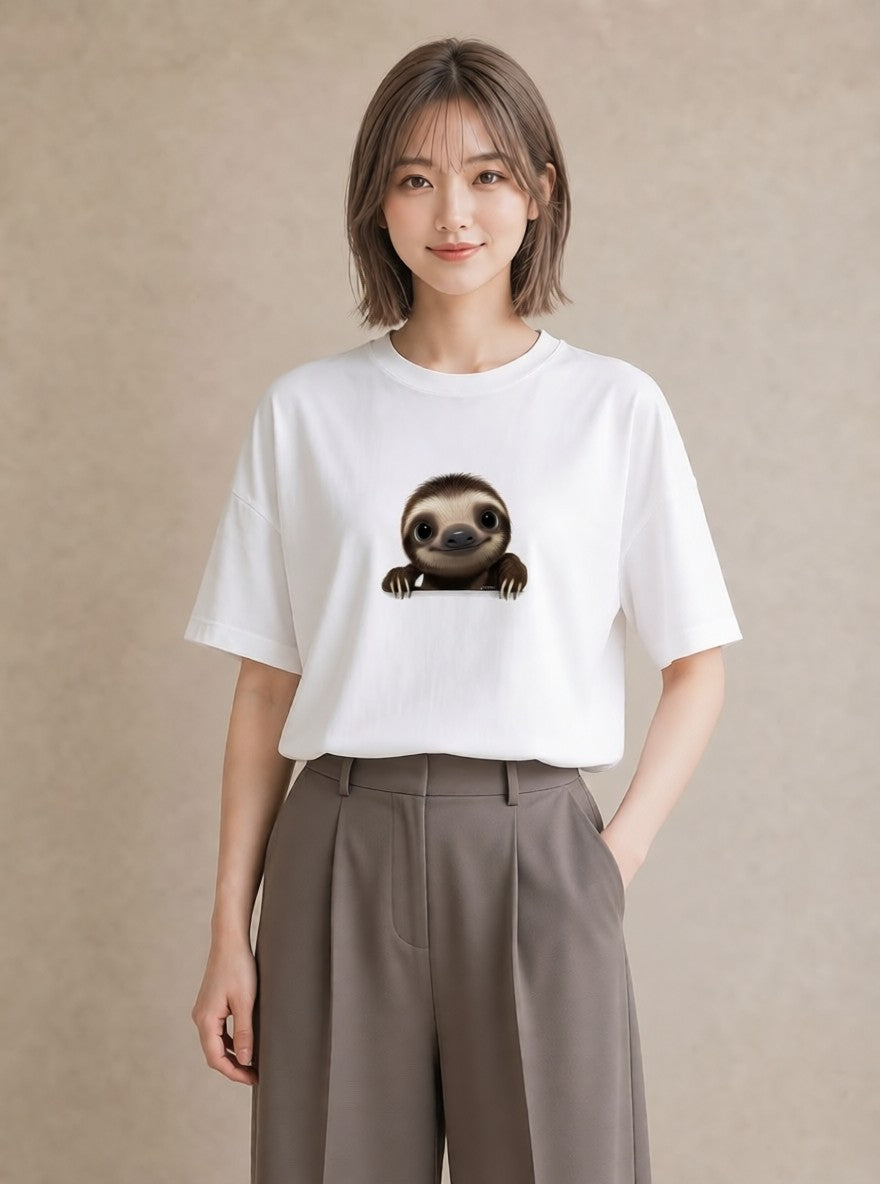 デザインTシャツ レディース ナマケモノ 動物 アニマル イラスト お洒落 敬老の日 ホワイトデー 白T YMAZO