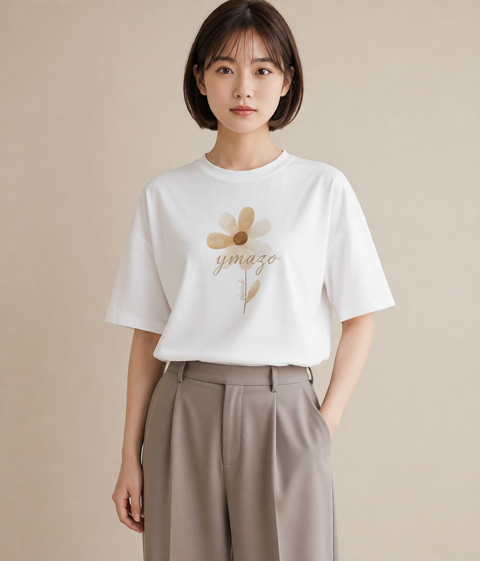グラフィックTシャツ レディース 花 花柄 イラスト フェミニン 通学 誕生日プレゼント 白T