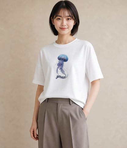 Tシャツ レディース くらげ クラゲ 海の生き物 海 イラスト 北欧風 通勤 在宅 白T YMAZO