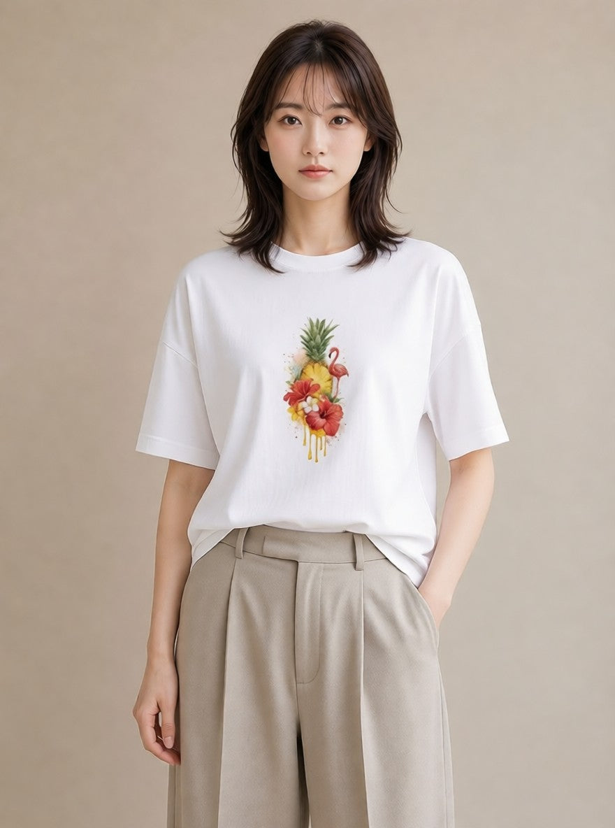 Tシャツ レディース パイナップル 食べ物 フード イラスト 散歩 お出かけ 白T YMAZO