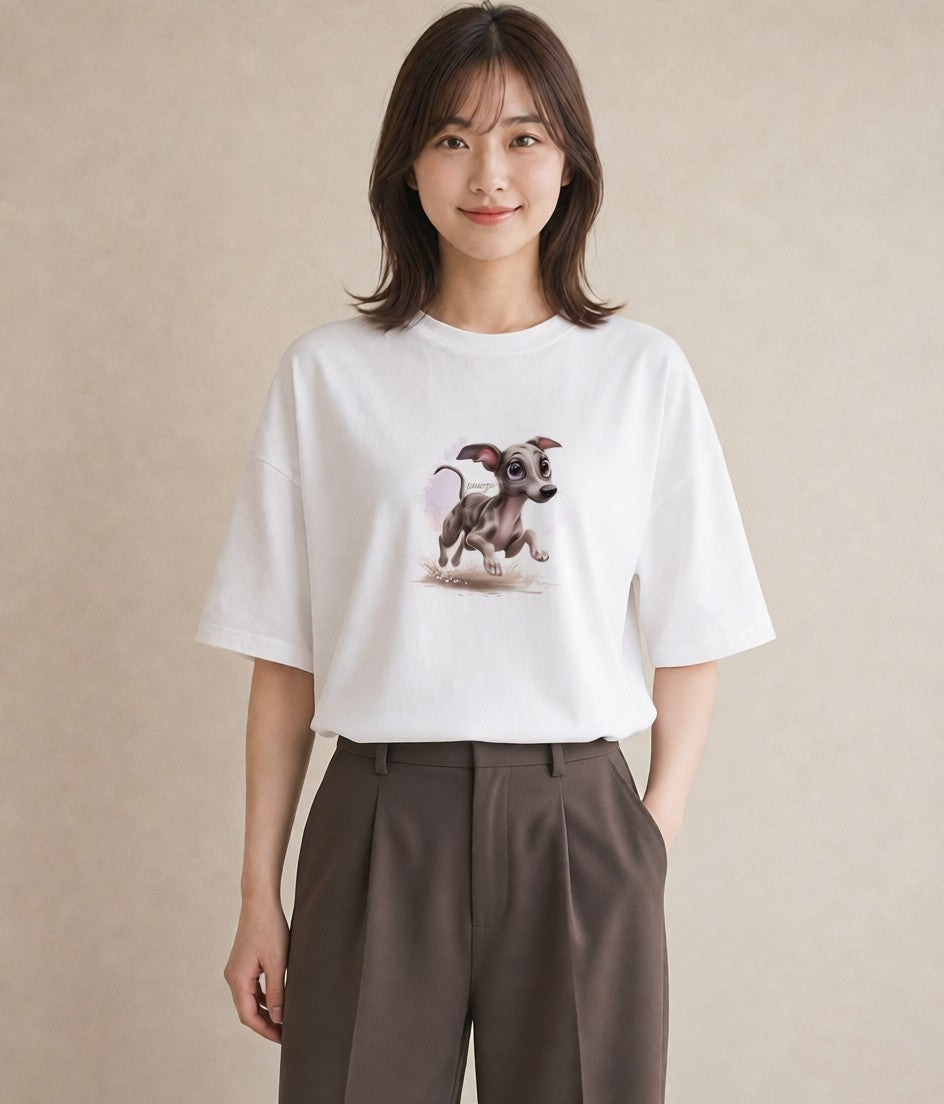 デザインTシャツ レディース イタリアングレーハウンド 犬 いぬ イラスト 手描き風 母娘コーデ 自分用 白T YMAZO