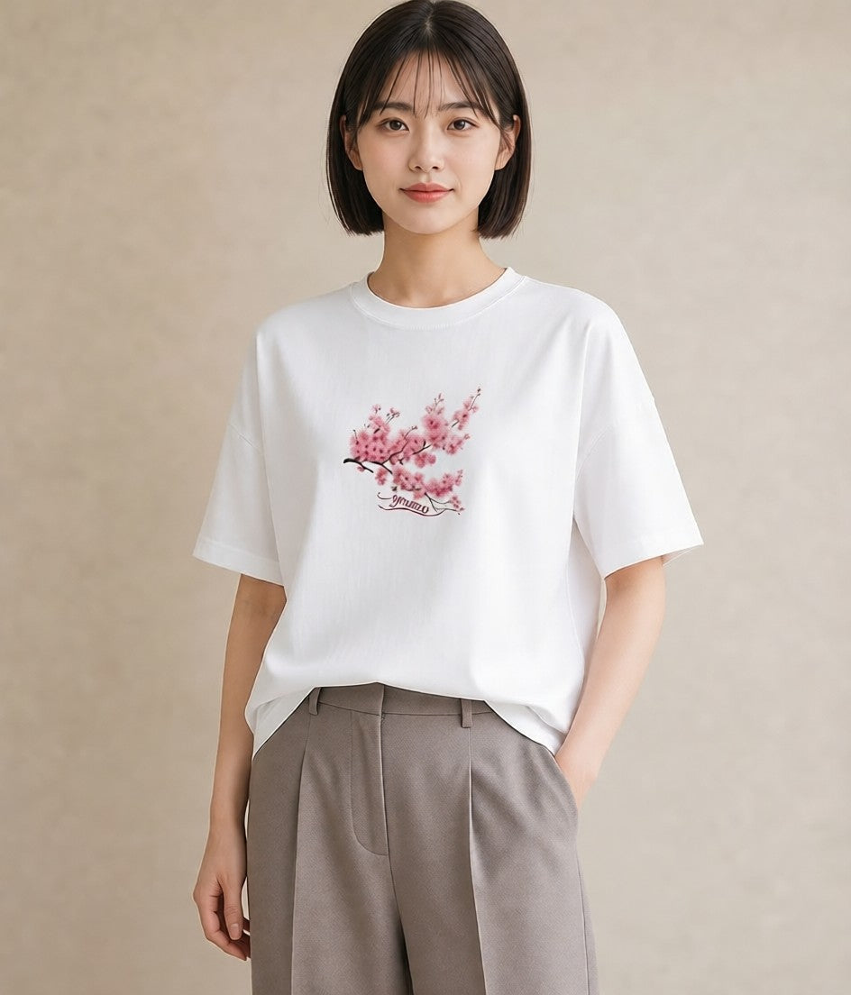 デザインTシャツ レディース 梅 花 花柄 イラスト 休日コーデ ホワイトデー 春服 白T YMAZO