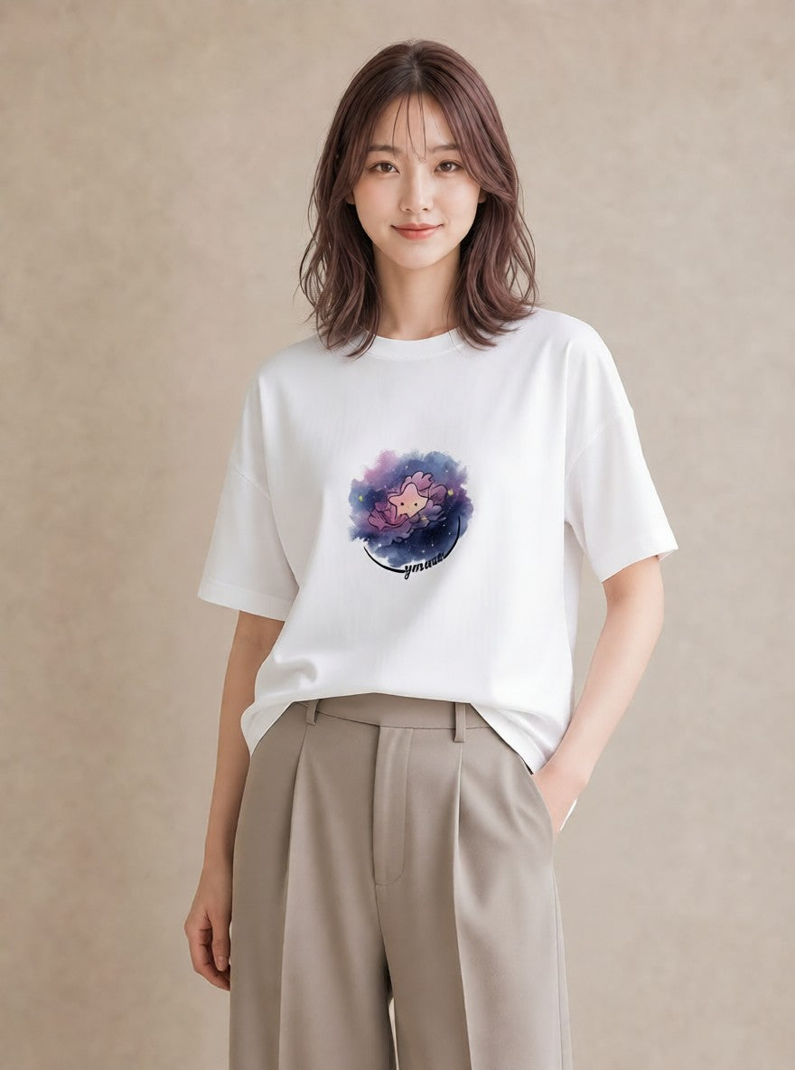 半袖Tシャツ レディース 天秤座 星空 宇宙 イラスト 上品 旅行 母娘コーデ 白T YMAZO