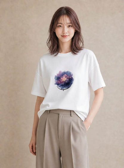 半袖Tシャツ レディース 天秤座 星空 宇宙 イラスト 上品 旅行 母娘コーデ 白T YMAZO