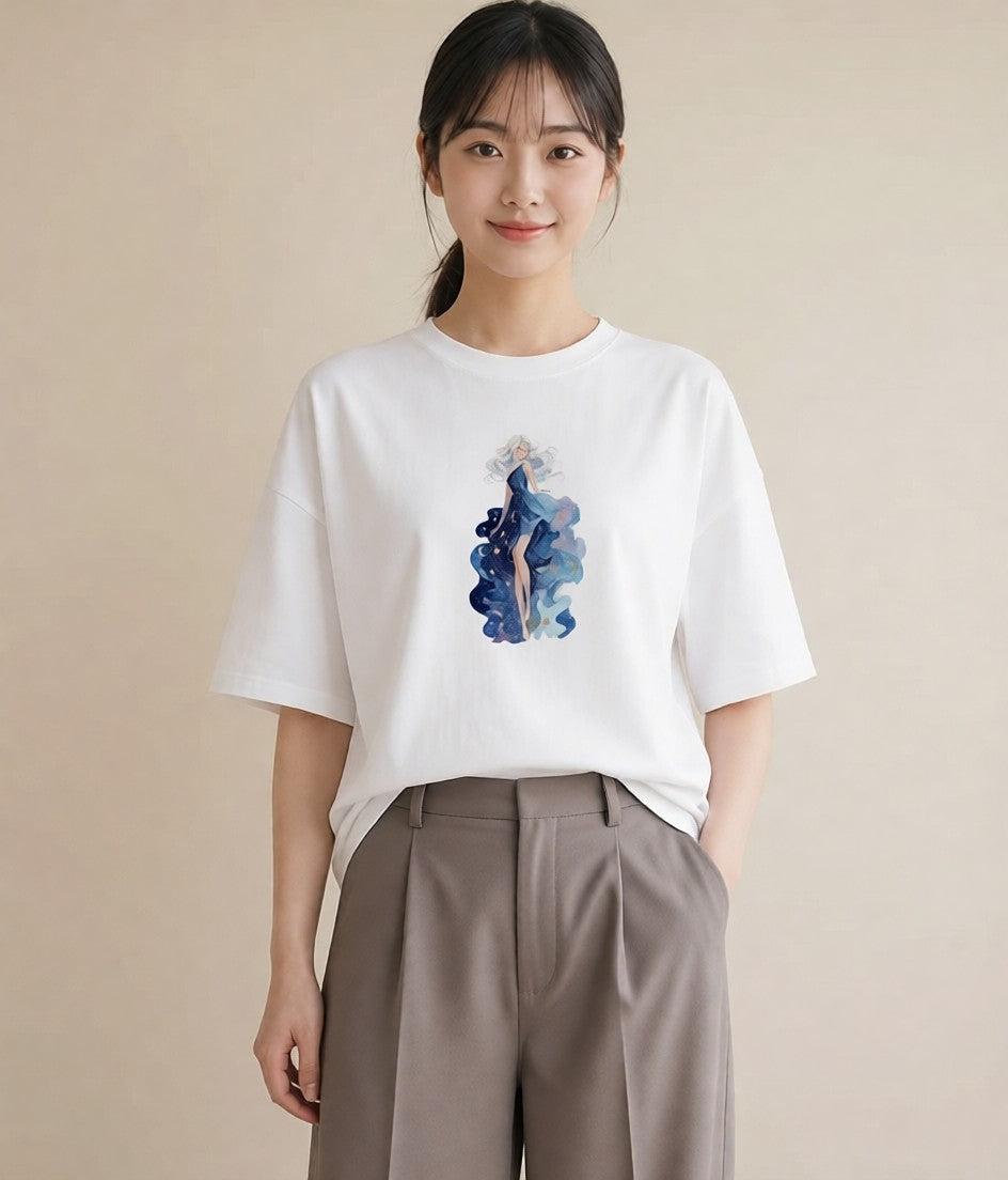 グラフィックTシャツ レディース 乙女座 星空 宇宙 イラスト きれいめカジュアル 春服 ミセス 白T YMAZO