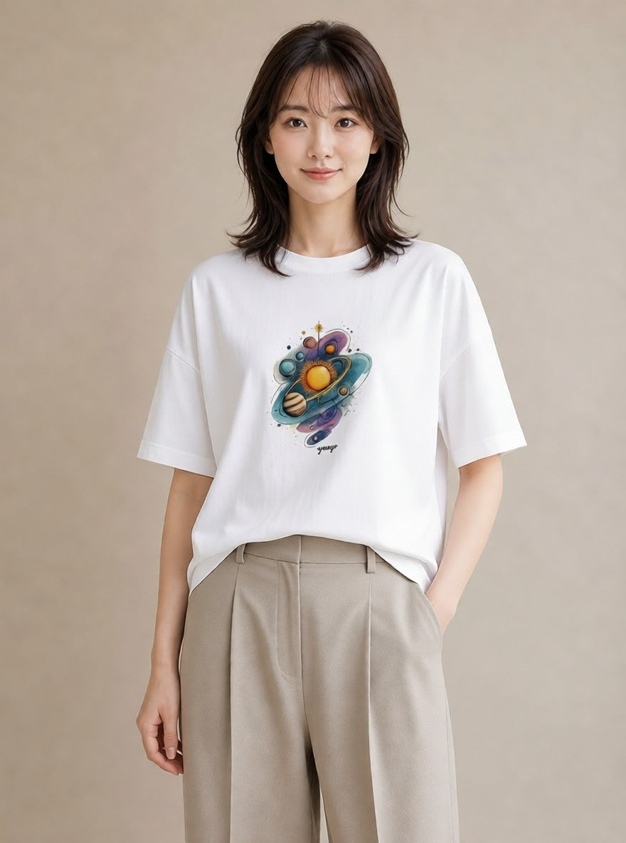 Tシャツ レディース 蟹座 星空 宇宙 イラスト 手描き風 休日 ペアコーデ 白T YMAZO