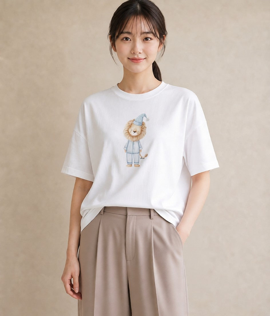Tシャツ レディース ライオン 動物 アニマル イラスト こなれ感 デート 帰省 白T YMAZO