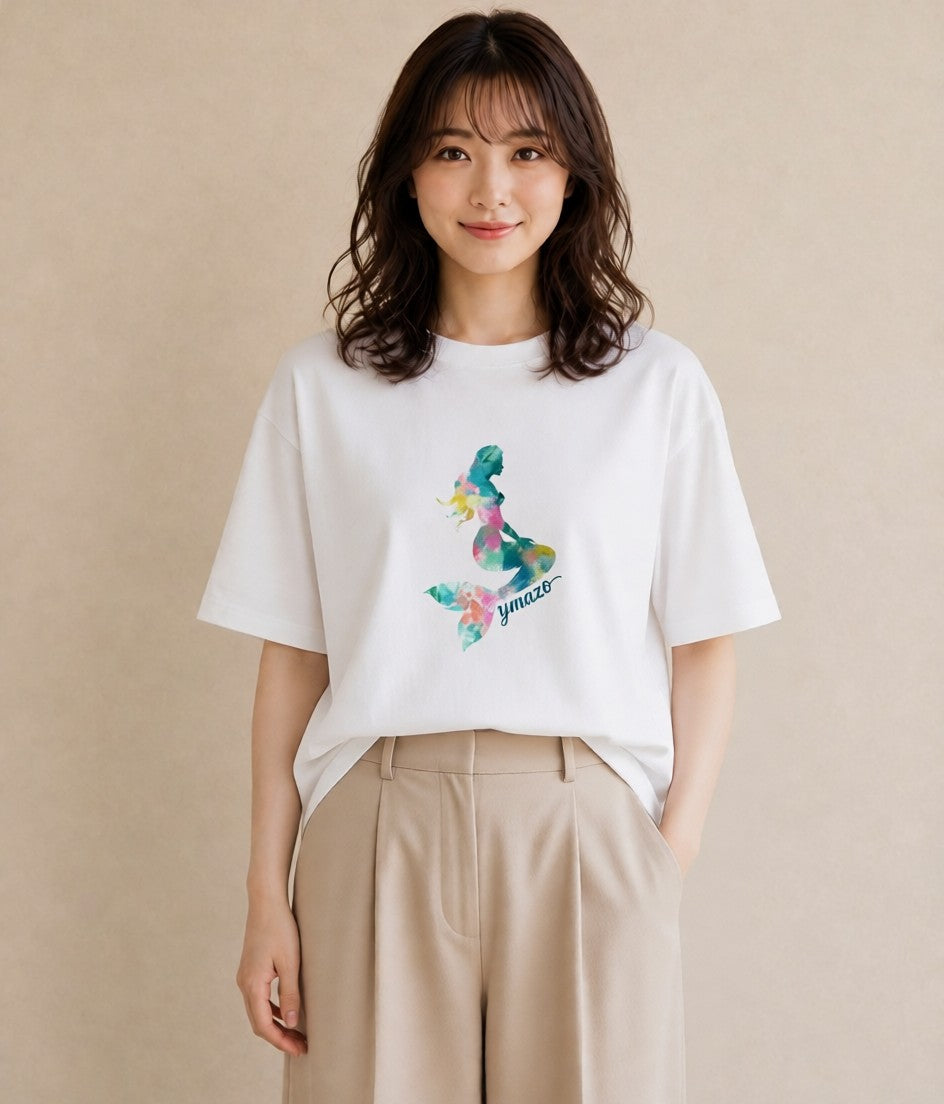 半袖Tシャツ レディース 人魚 海の生き物 海 イラスト ヴィンテージ風 女子会 お揃い 白T YMAZO