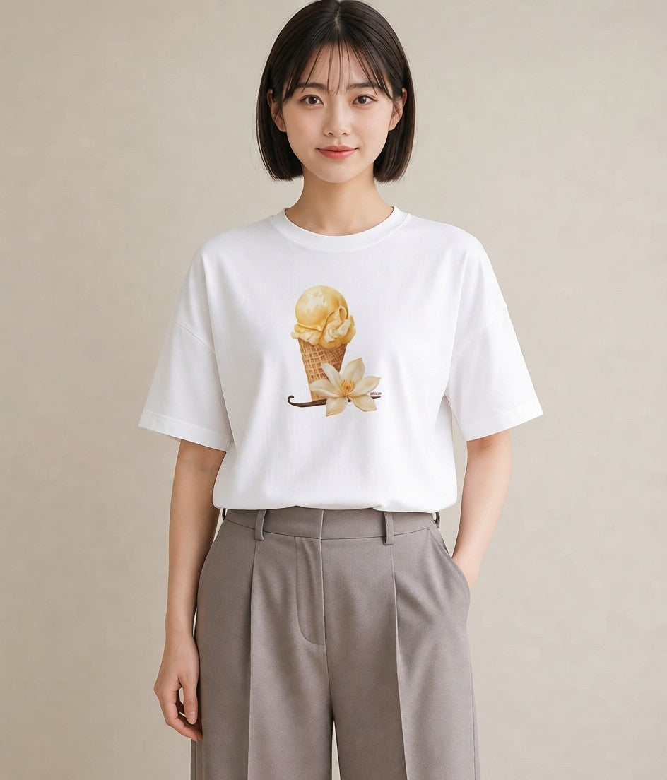 Tシャツ レディース アイス 食べ物 フード イラスト シック 休日 ペアコーデ 白T YMAZO