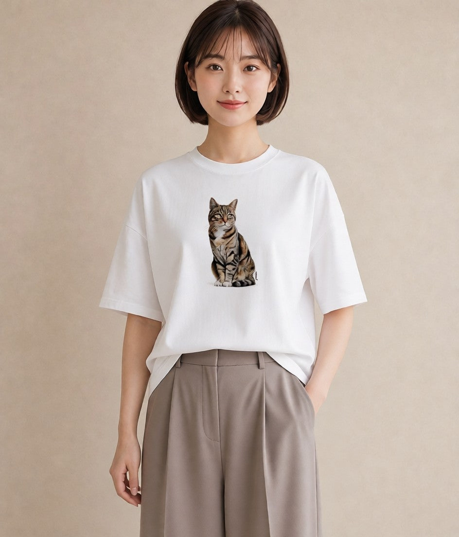 デザインTシャツ レディース ソマリ 猫 ねこ イラスト フェミニン 春コーデ 姉妹 白T YMAZO