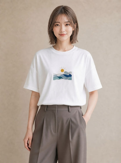 半袖Tシャツ レディース 海 リゾート 夏 イラスト 韓国風 レイヤード 友達ギフト 白T YMAZO