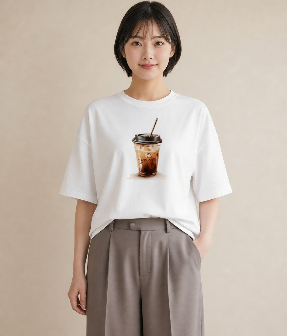 半袖Tシャツ レディース カフェラテ 食べ物 フード イラスト きれいめ 春コーデ 姉妹 白T YMAZO