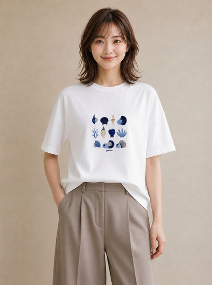 グラフィックTシャツ レディース 貝 海の生き物 海 イラスト お揃い 親子 白T YMAZO