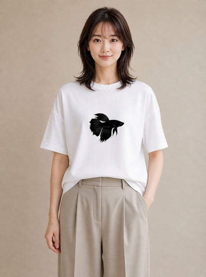 グラフィックTシャツ レディース ベタ ペット 動物 イラスト 線画 姉妹 送別ギフト 白T YMAZO