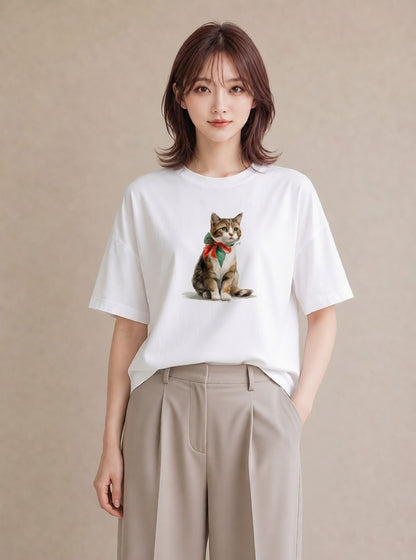 半袖Tシャツ レディース ブリティッシュショートヘア 猫 ねこ イラスト ナチュラル 週末コーデ 敬老の日 白T YMAZO