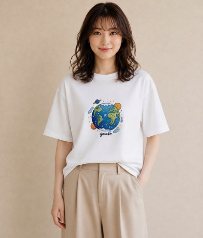 デザインTシャツ レディース 宇宙 星空 イラスト モード 夏コーデ 通学 白T YMAZO