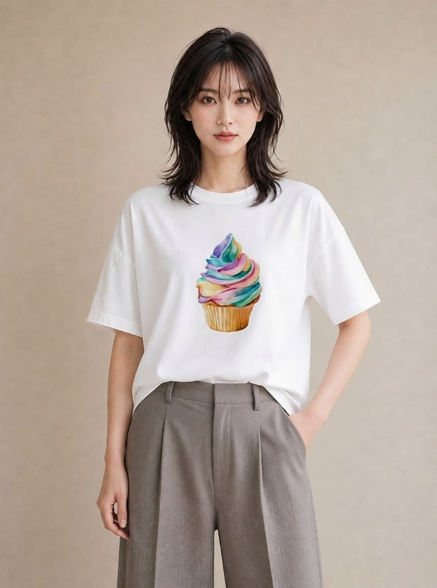 グラフィックTシャツ レディース マカロン 食べ物 フード イラスト カフェコーデ ママ カフェ服 白T YMAZO