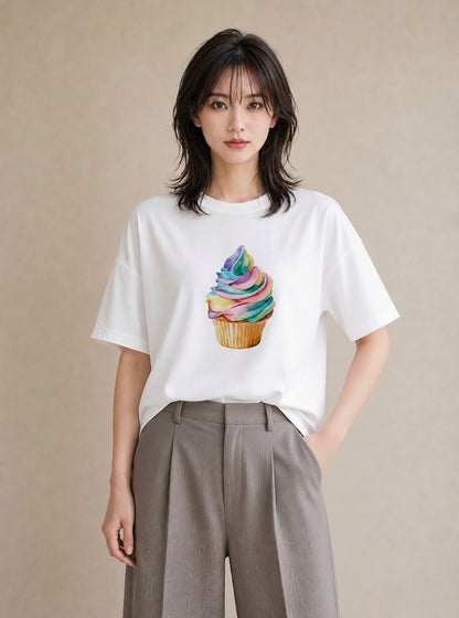 グラフィックTシャツ レディース マカロン 食べ物 フード イラスト カフェコーデ ママ カフェ服 白T YMAZO