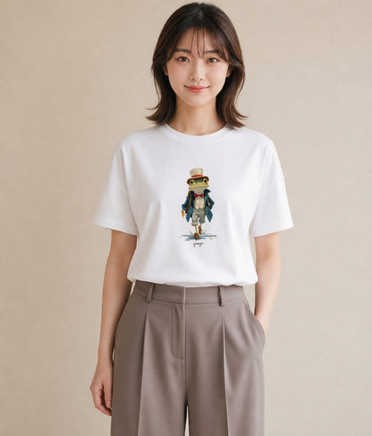 デザインTシャツ レディース カエル ペット 動物 イラスト ゆるコーデ 20代 カジュアルコーデ 白T YMAZO