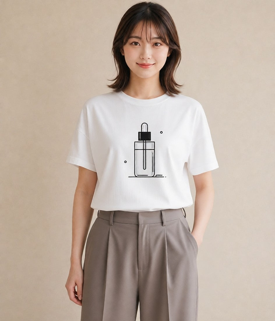 グラフィックTシャツ レディース 香水 香水瓶 パフューム イラスト 淡色 秋コーデ おしゃれギフト 白T YMAZO