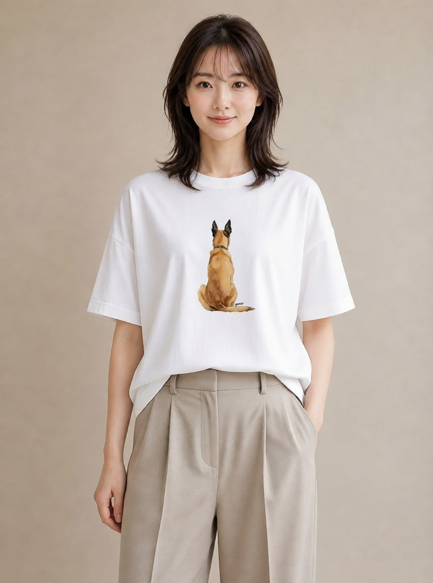 Tシャツ レディース いぬ 犬 ワンコ イラスト カジュアル 海 カフェ巡り 白T YMAZO