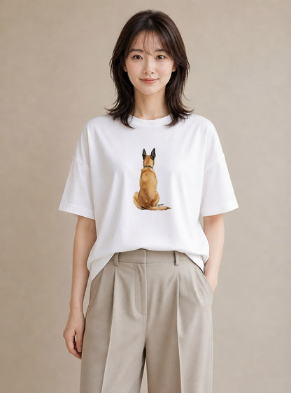 Tシャツ レディース いぬ 犬 ワンコ イラスト カジュアル 海 カフェ巡り 白T YMAZO