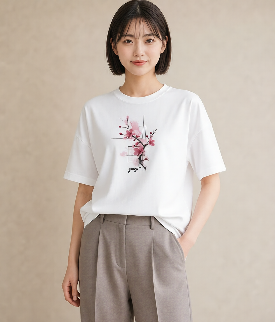 Tシャツ レディース さくら 桜 サクラ 花 花柄 イラスト ボタニカル 女性向けギフト 散歩 白T YMAZO