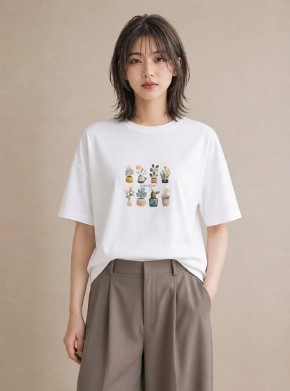 グラフィックTシャツ レディース 観葉植物 植物 ボタニカル イラスト 韓国風 おしゃれギフト 社会人 白T YMAZO