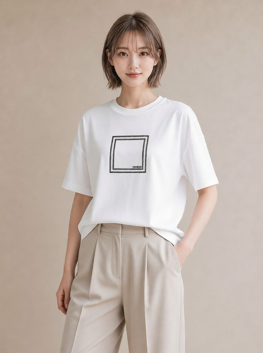 プリントTシャツ レディース レースハンカチ レース ハンカチ ナチュラル アンティーク イラスト ゆるコーデ ラフ レイヤード 白T YMAZO