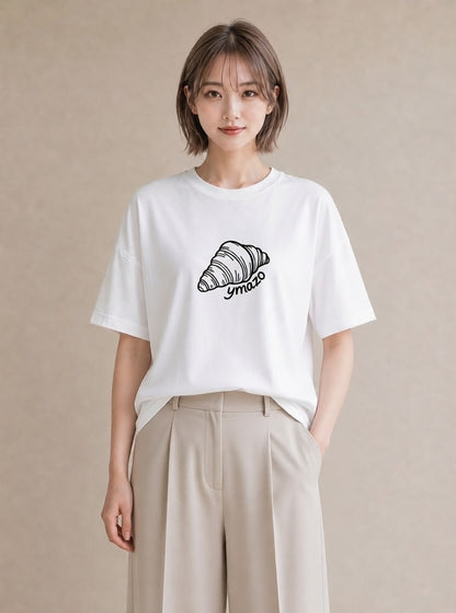プリントTシャツ レディース パン ベーカリー イラスト 個性的 カジュアルコーデ 買い物 白T YMAZO