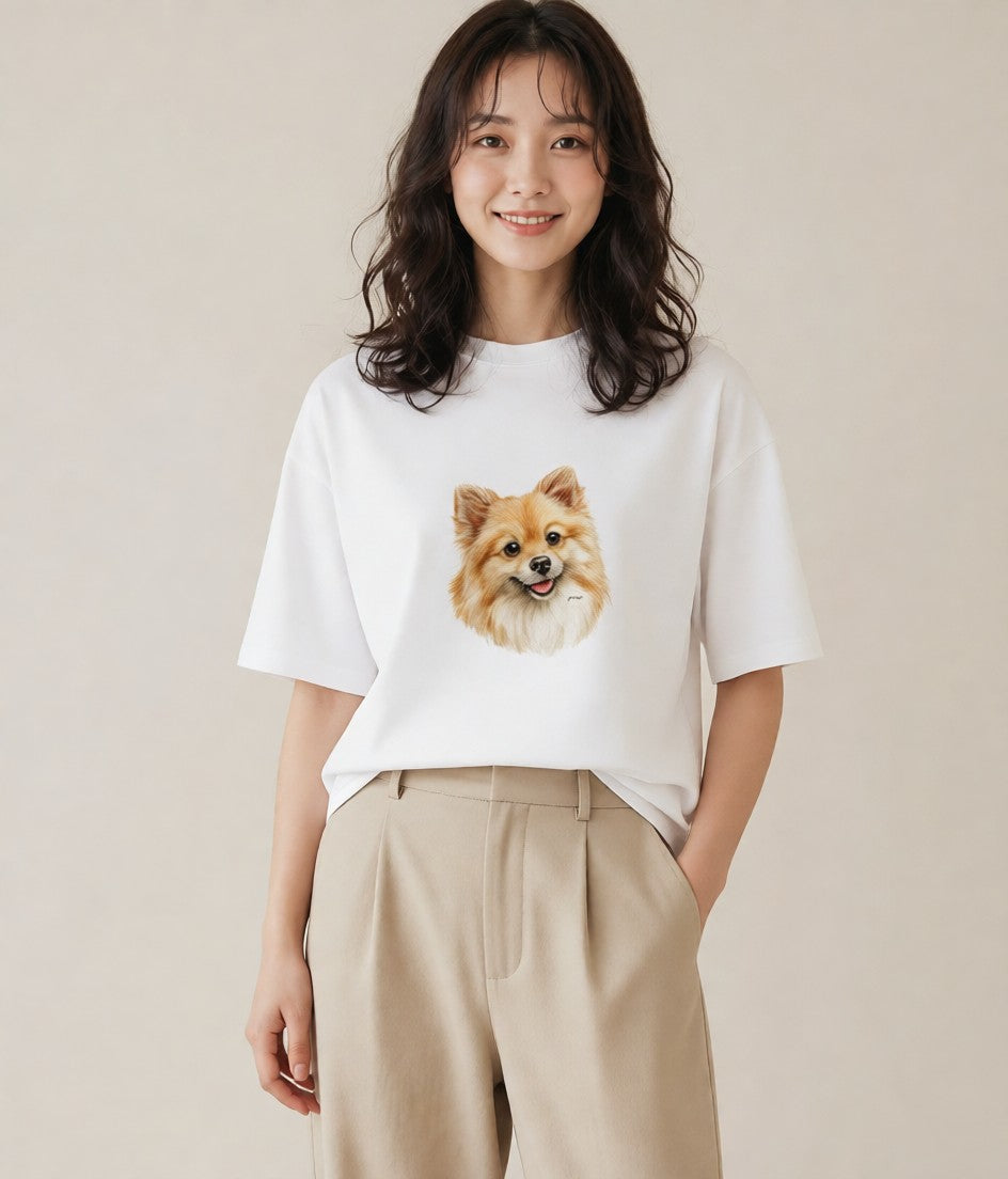 Tシャツ レディース ポメラニアン ポメ 犬 いぬ イラスト ミセス 春コーデ 白T YMAZO