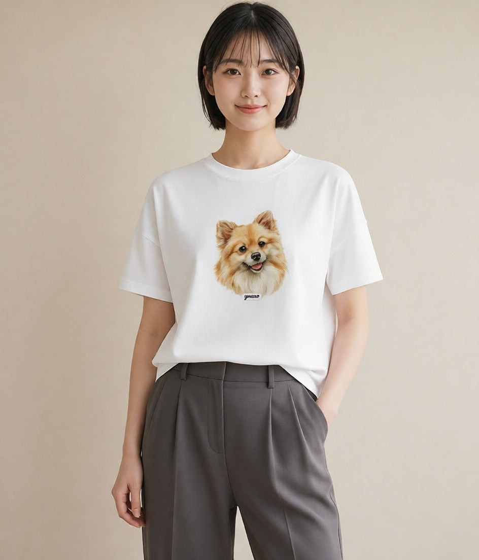 グラフィックTシャツ レディース ポメラニアン ポメ 犬 いぬ イラスト 抜け感 親子 20代 白T YMAZO