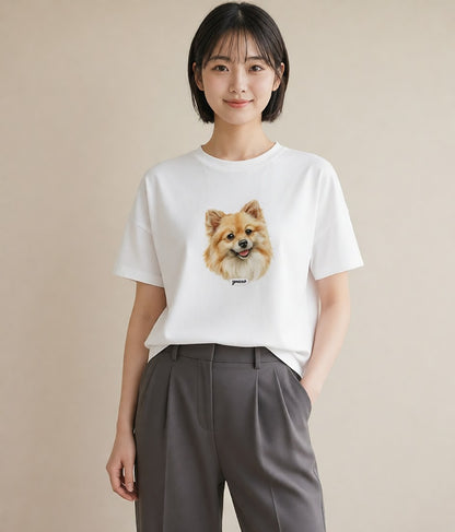 グラフィックTシャツ レディース ポメラニアン ポメ 犬 いぬ イラスト 抜け感 親子 20代 白T YMAZO