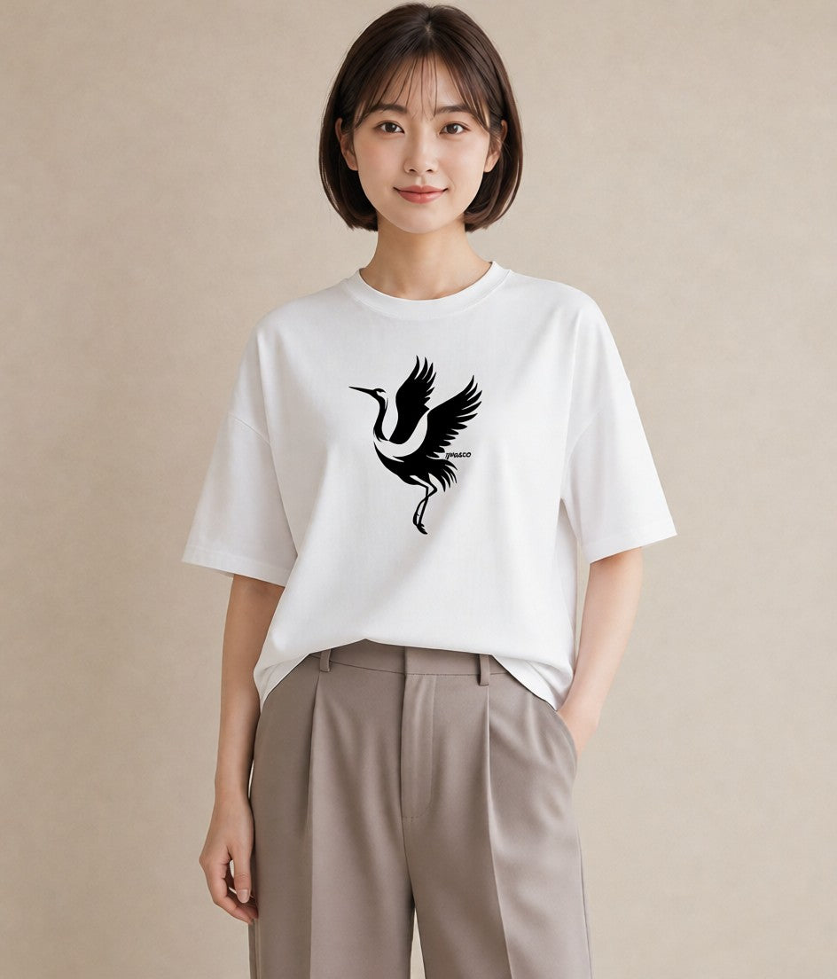 Tシャツ レディース 折り鶴 折り紙 ナチュラル アンティーク イラスト ニュアンス 休日 ペアコーデ 白T YMAZO