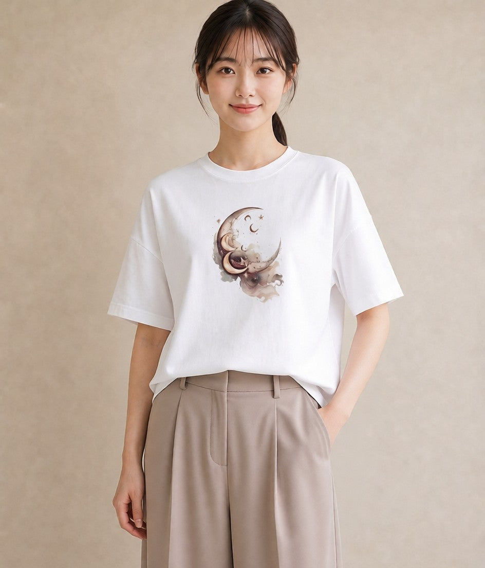 デザインTシャツ レディース 月 星空 宇宙 イラスト 可愛い 親子 20代 白T YMAZO