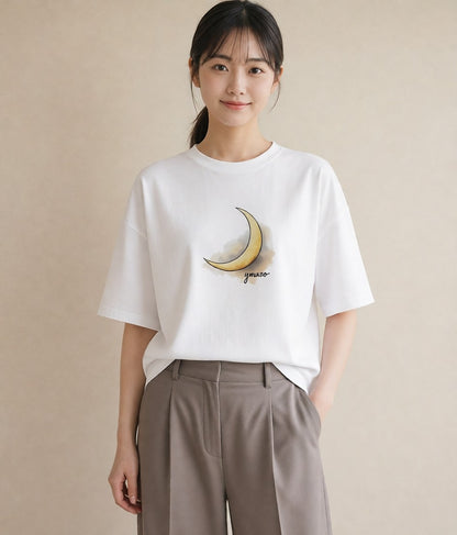プリントTシャツ レディース 星空 宇宙 イラスト ボタニカル 春服 ミセス 白T YMAZO