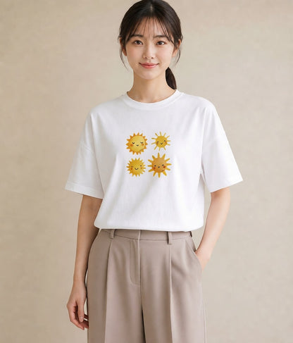 プリントTシャツ レディース 太陽 星空 宇宙 イラスト 普段使い 買い物 夏コーデ 白T YMAZO