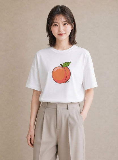 グラフィックTシャツ レディース もも 食べ物 フード イラスト 韓国風 カフェ巡り 女子会 白T YMAZO