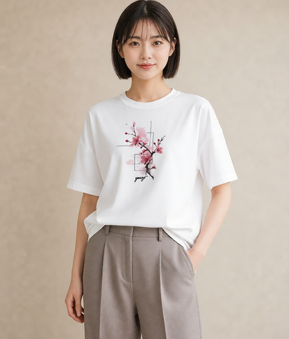 Tシャツ レディース さくら 桜 サクラ 花 花柄 イラスト ボタニカル 女性向けギフト 散歩 白T