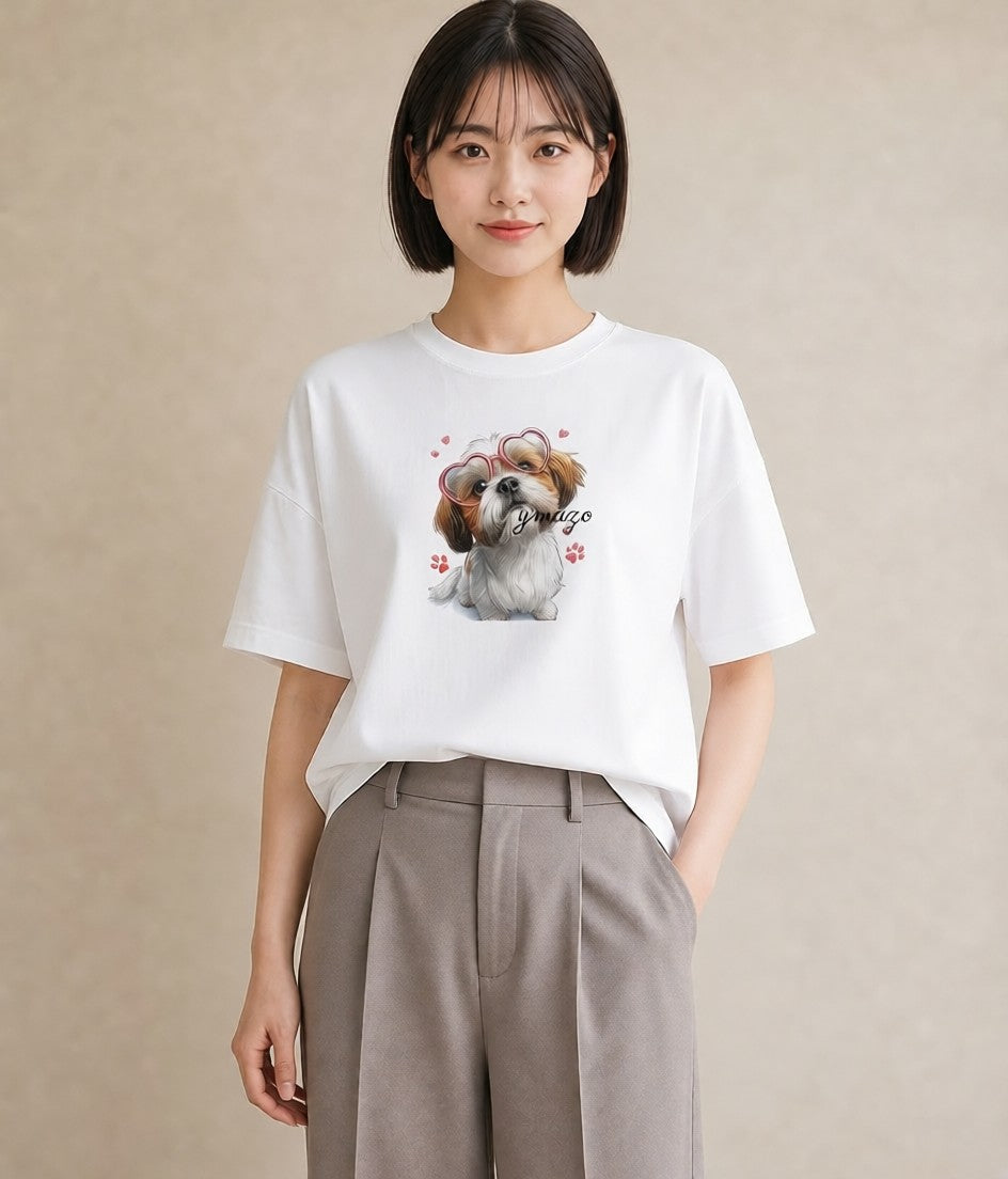 Tシャツ レディース ペキニーズ 犬 いぬ イラスト シンプル ルームウェア ギフト 白T YMAZO